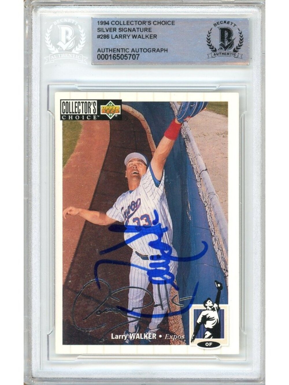 Larry Walker Signed 1994 Collector's Choice #286 Expos BAS Slabbed HOF Auto MLB